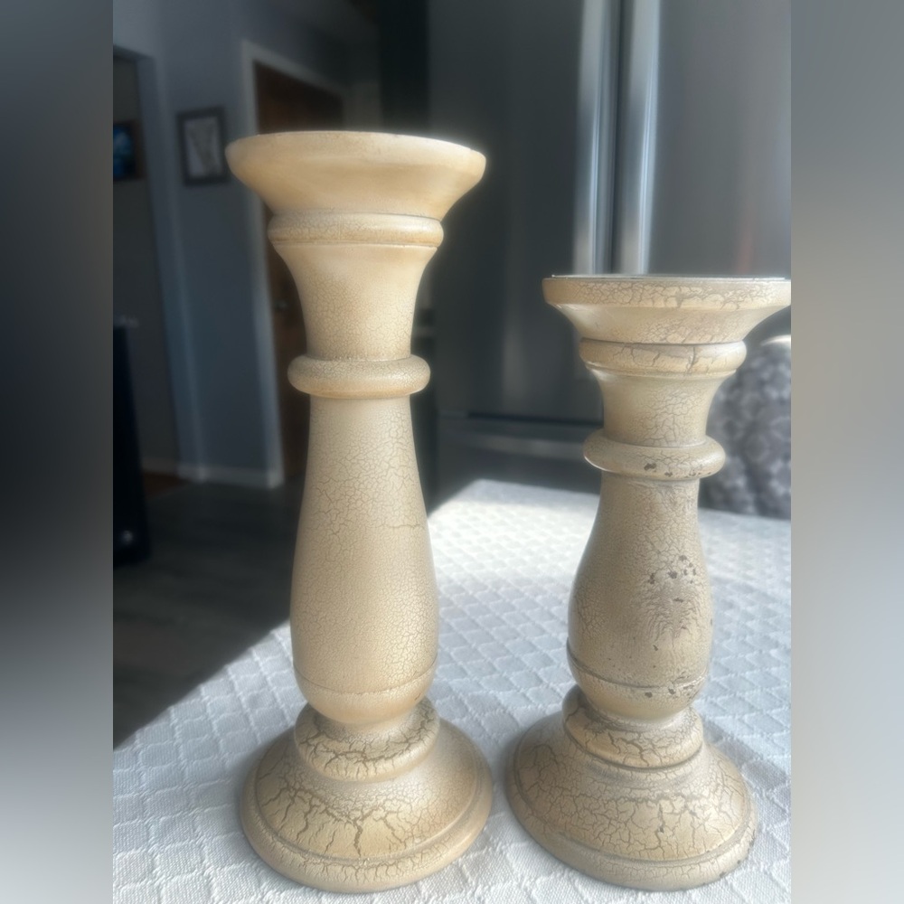 Pillar Candle Holders-cream distressed